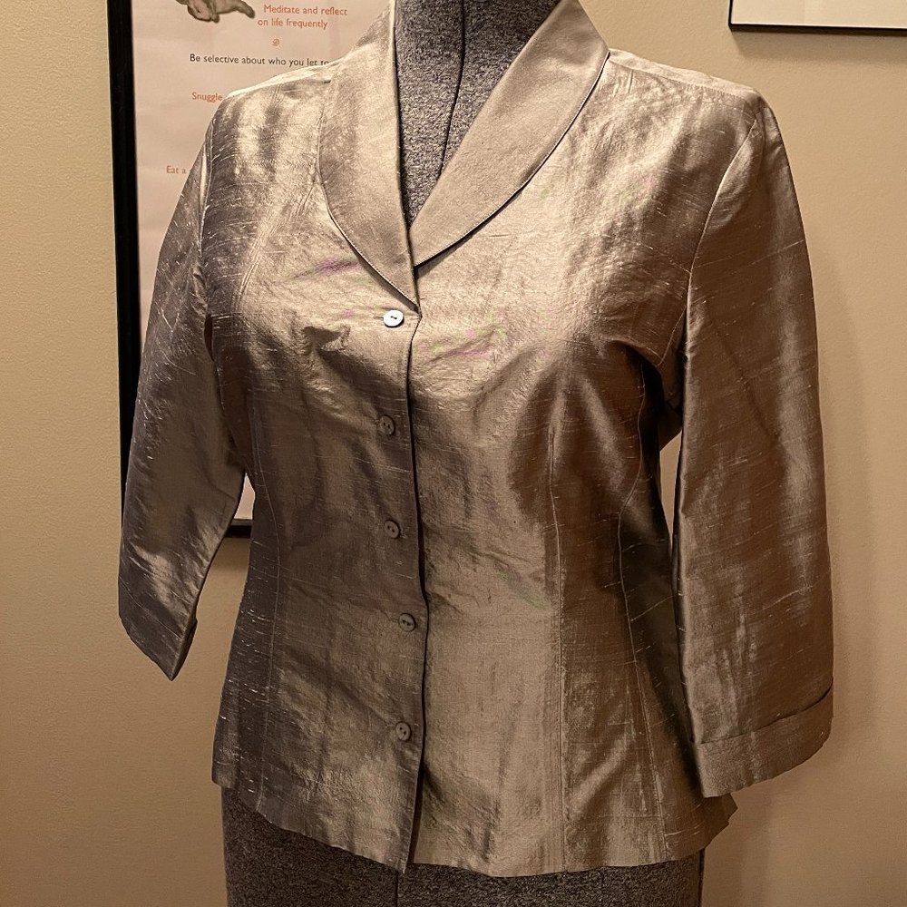 Lord & Taylor Pewter Raw Silk Jacket Like New  S/M 100% Silk Unlined Stunning!